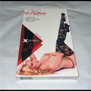 Kitten Lace & Wet Look Tights